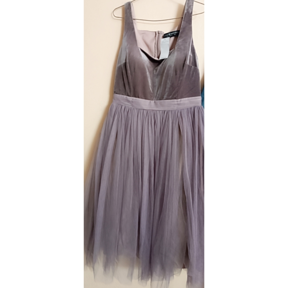 Little Mistress Tall Velvet Top Mini Skater Dress With Tulle Skirt - Picture 6 of 7